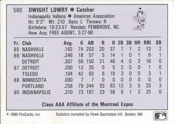 1990 ProCards AAA #580 Dwight Lowry Back