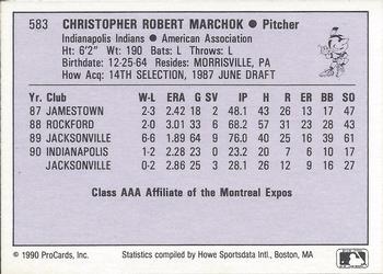1990 ProCards AAA #583 Chris Marchok Back