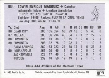 1990 ProCards AAA #584 Edwin Marquez Back