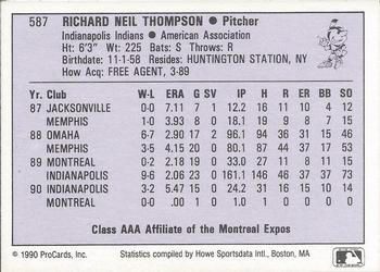 1990 ProCards AAA #587 Rich Thompson Back