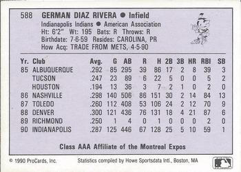 1990 ProCards AAA #588 German Rivera Back