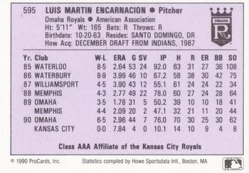 1990 ProCards AAA #595 Luis Encarnacion Back