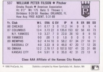 1990 ProCards AAA #597 Pete Filson Back