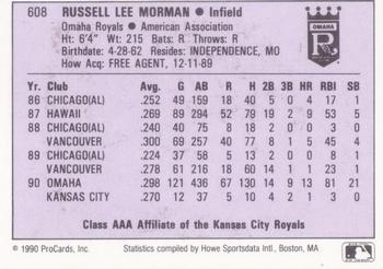 1990 ProCards AAA #608 Russ Morman Back