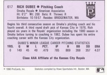 1990 ProCards AAA #617 Rich Dubee Back