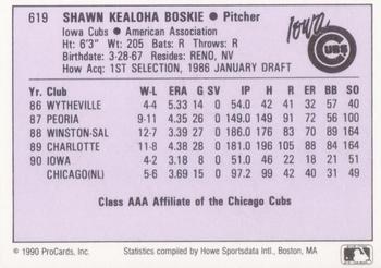 1990 ProCards AAA #619 Shawn Boskie Back