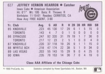 1990 ProCards AAA #627 Jeff Hearron Back