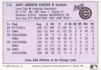 1990 ProCards AAA #639 Gary Varsho Back