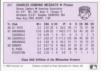 1990 ProCards AAA #647 Chuck McGrath Back