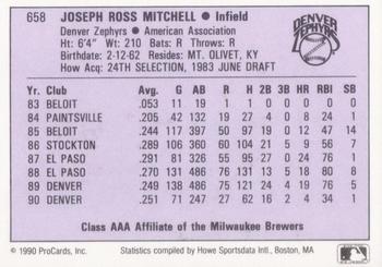1990 ProCards AAA #658 Joe Mitchell Back