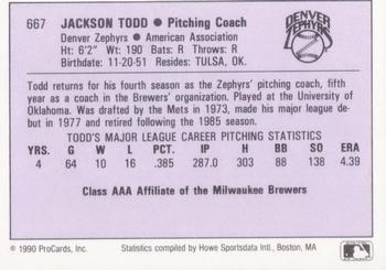 1990 ProCards AAA #667 Jackson Todd Back