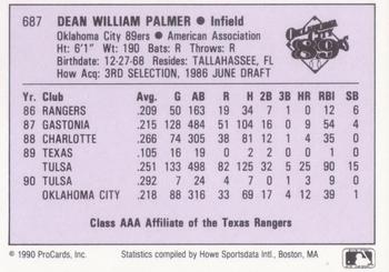 1990 ProCards AAA #687 Dean Palmer Back