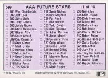 1990 ProCards AAA #699 Checklist: 501-600 Front