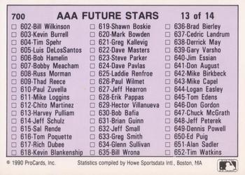 1990 ProCards AAA #700 Checklist: 601-700 Front