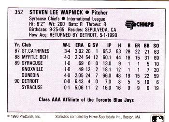 1990 ProCards AAA #352 Steve Wapnick Back