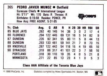 1990 ProCards AAA #365 Pedro Munoz Back