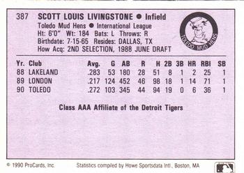 1990 ProCards AAA #387 Scott Livingstone Back