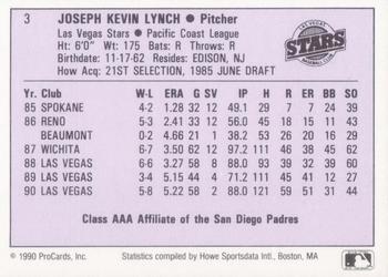 1990 ProCards AAA #3 Joe Lynch Back
