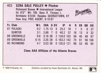 1990 ProCards AAA #403 Dale Polley Back