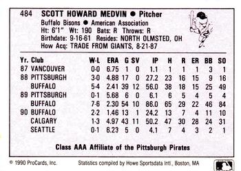 1990 ProCards AAA #484 Scott Medvin Back