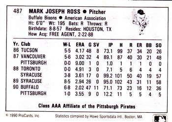 1990 ProCards AAA #487 Mark Ross Back