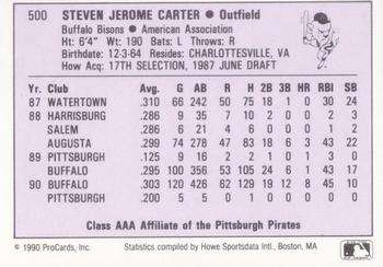 1990 ProCards AAA #500 Steve Carter Back