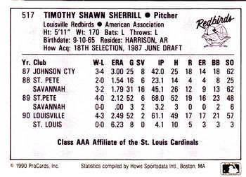 1990 ProCards AAA #517 Tim Sherrill Back