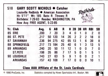 1990 ProCards AAA #518 Scott Nichols Back
