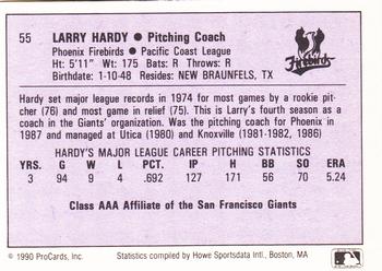 1990 ProCards AAA #55 Larry Hardy Back