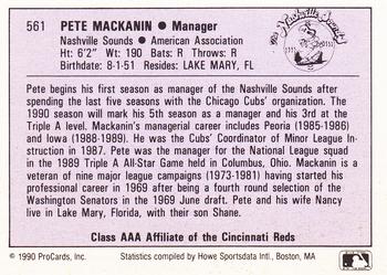 1990 ProCards AAA #561 Pete MacKanin Back