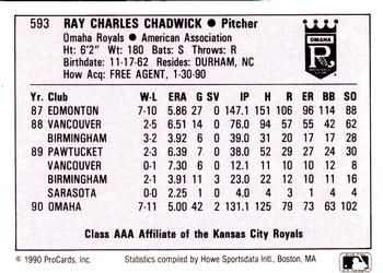 1990 ProCards AAA #593 Ray Chadwick Back