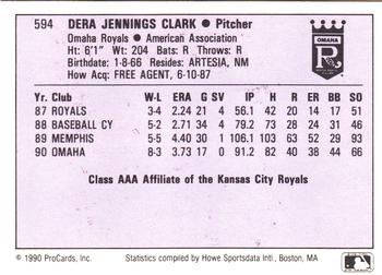 1990 ProCards AAA #594 Dera Clark Back