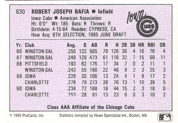 1990 ProCards AAA #630 Bob Bafia Back