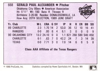1990 ProCards AAA #668 Gerald Alexander Back