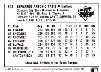 1990 ProCards AAA #693 Bernie Tatis Back