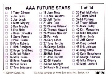 1990 ProCards AAA #694 Checklist: 1-100 Front