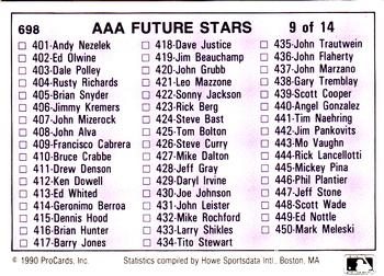 1990 ProCards AAA #698 Checklist: 401-500 Front