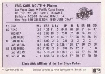 1990 ProCards AAA #6 Eric Nolte Back