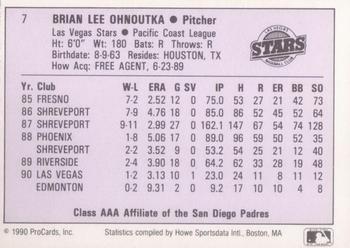 1990 ProCards AAA #7 Brian Ohnoutka Back
