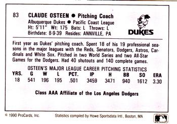 1990 ProCards AAA #83 Claude Osteen Back