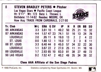 1990 ProCards AAA #8 Steve Peters Back