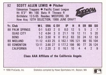 1990 ProCards AAA #92 Scott Lewis Back