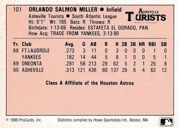1990 ProCards A and AA #101 Orlando Miller Back