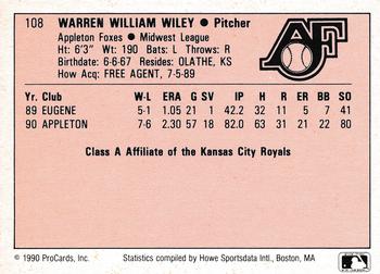 1990 ProCards A and AA #108 Skip Wiley Back