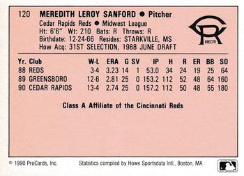 1990 ProCards A and AA #120 Mo Sanford Back