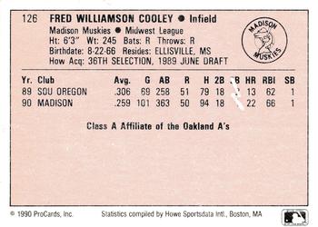 1990 ProCards A and AA #126 Fred Cooley Back