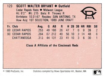 1990 ProCards A and AA #129 Scott Bryant Back