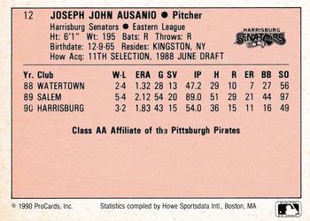 1990 ProCards A and AA #12 Joe Ausanio Back