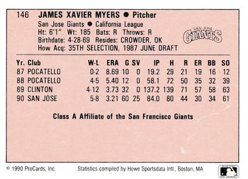 1990 ProCards A and AA #146 Jimmy Myers Back