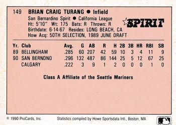 1990 ProCards A and AA #149 Brian Turang Back